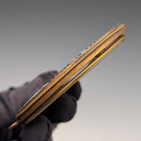 アンティーク マイクロモザイク装飾 真鍮製小型フォトフレーム 写真立て/ポートレイト